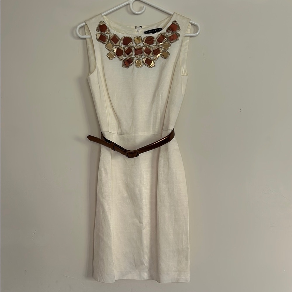 ANTONIO MELANI Cream Sleeveless Sheath Dress